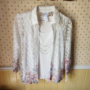 Women's Lace Floral Border Shirt with Tank and Necklace